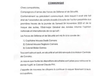 Communiquer de l’Etat majore de l’armée guineenne.