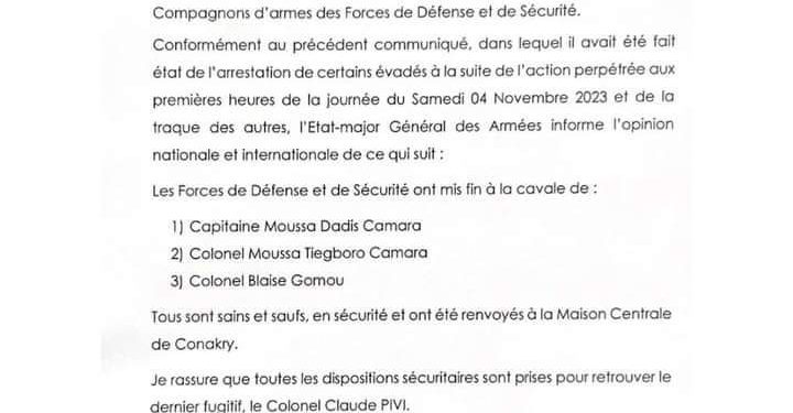 Communiquer de l’Etat majore de l’armée guineenne.