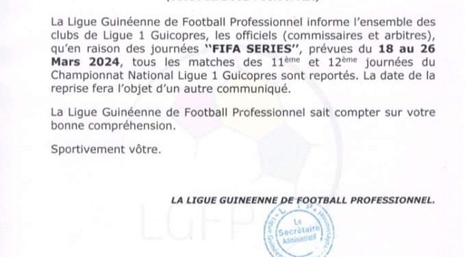 communiqué publié ce mercredi, la Ligue de football